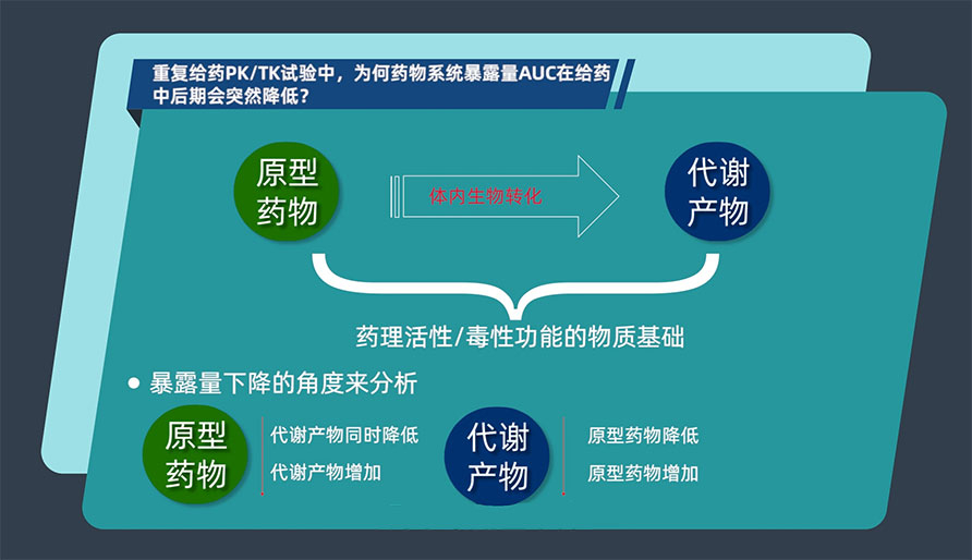 沉复给药PK/TK试验中，为何药物系统露出量AUC在给药中后期会忽然降低？